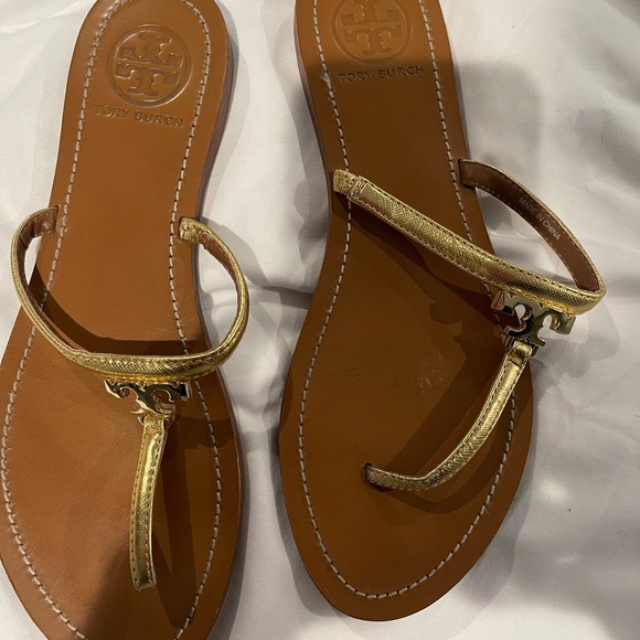 Tory Burch Gold Thong Sandal size 38 - Picture 3 of 5